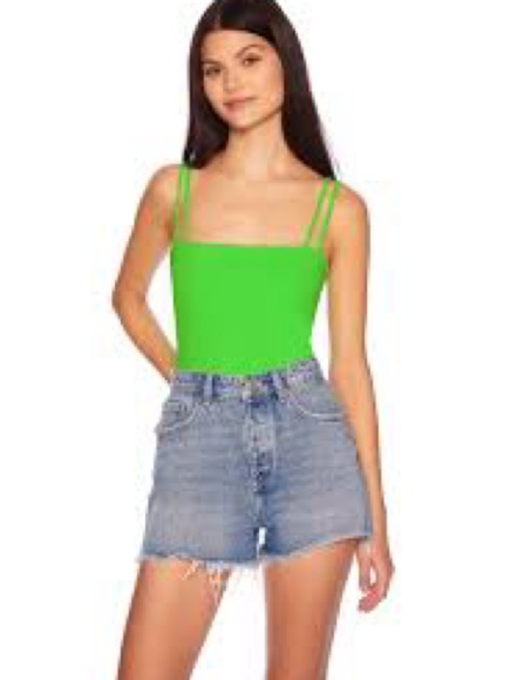 Susana Monaco Neon Green Double-Strap Square Neck Tank